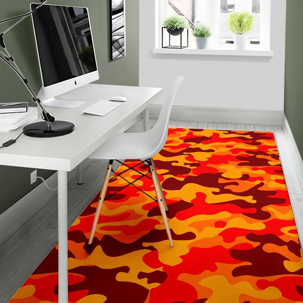 Orange Camouflage Print Area Rug