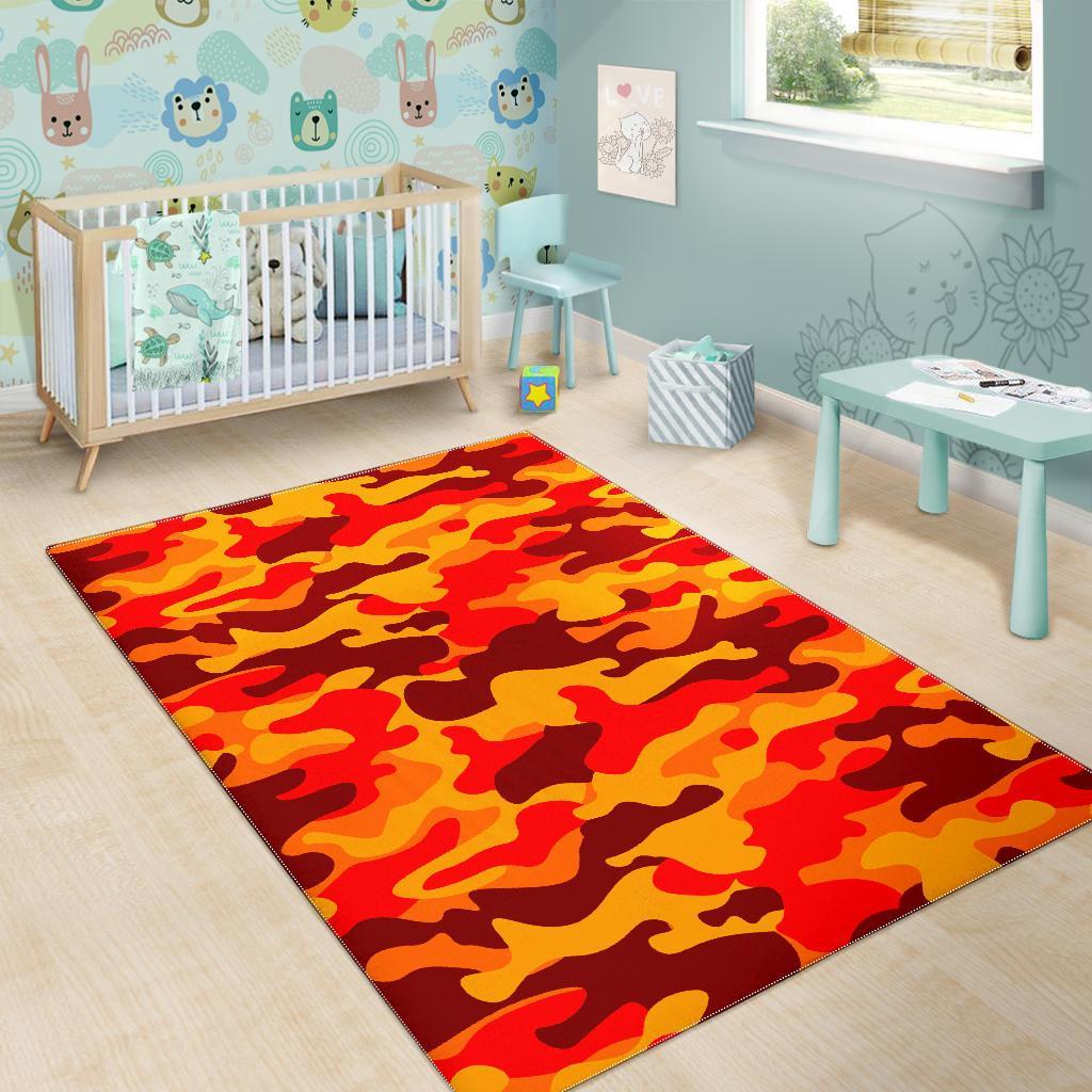 Orange Camouflage Print Area Rug