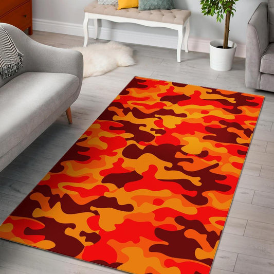 Orange Camouflage Print Area Rug