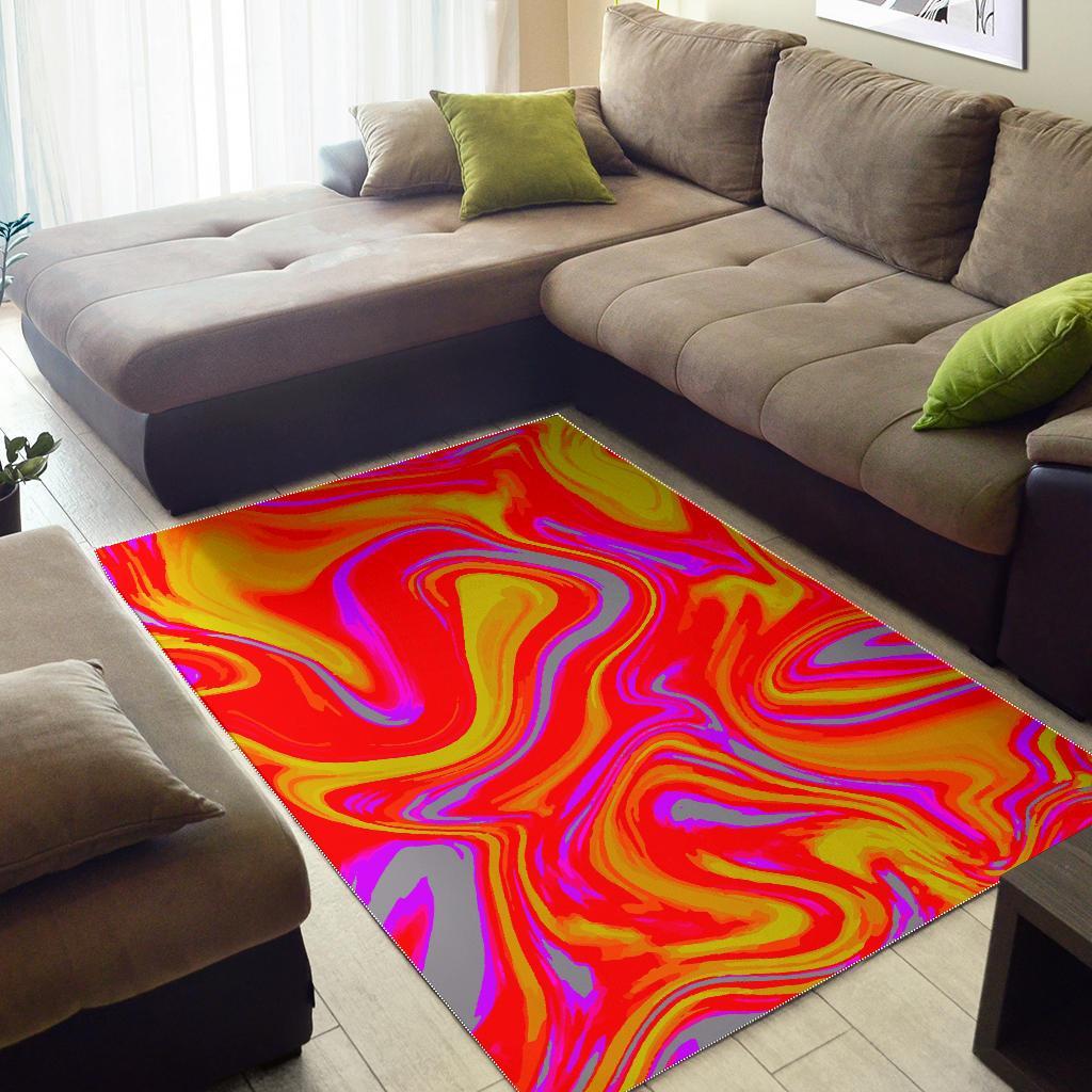 Orange Psychedelic Liquid Trippy Print Area Rug