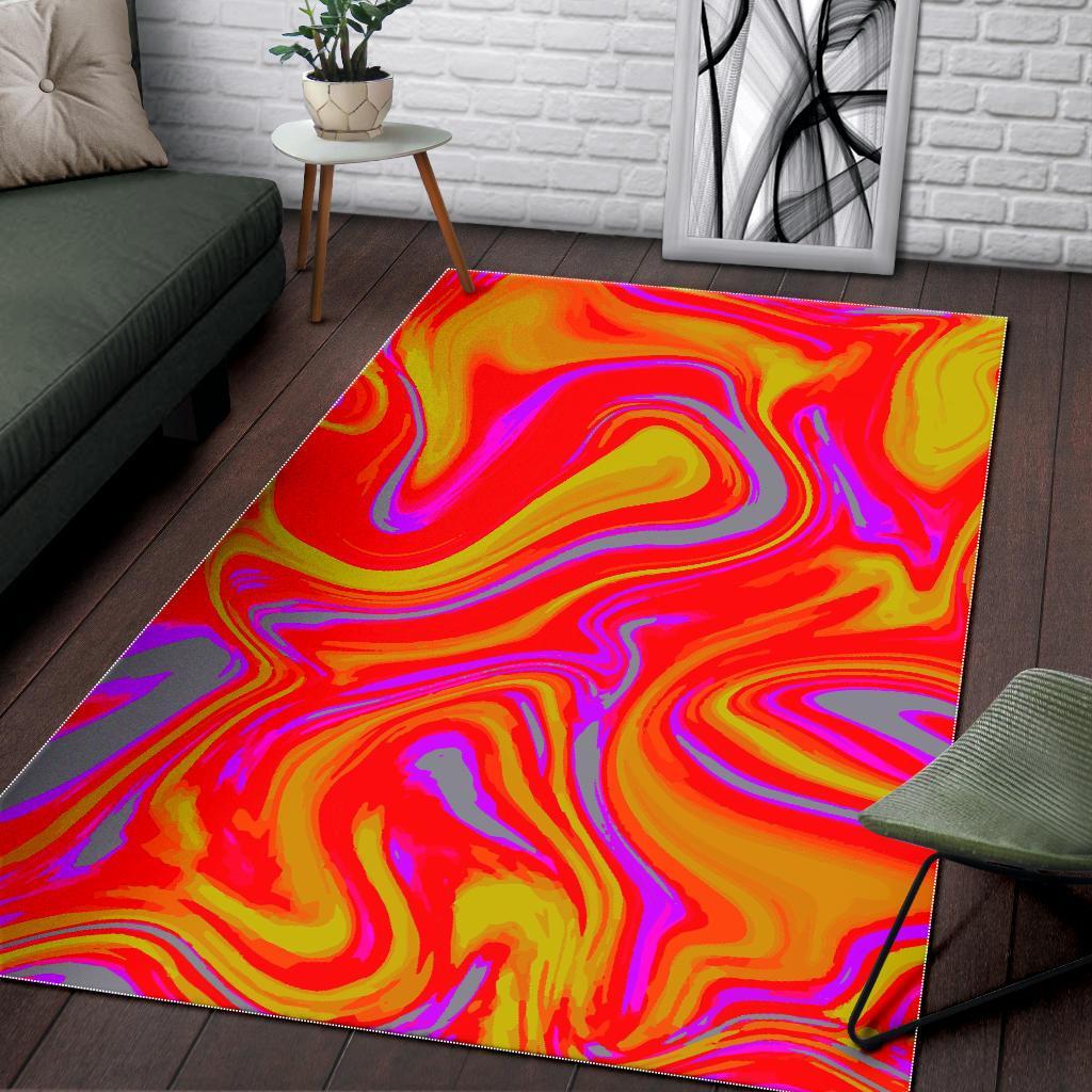 Orange Psychedelic Liquid Trippy Print Area Rug