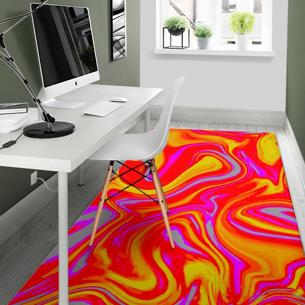 Orange Psychedelic Liquid Trippy Print Area Rug