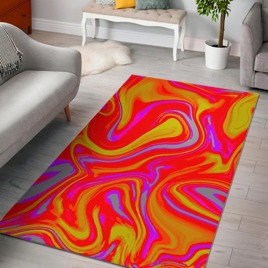 Orange Psychedelic Liquid Trippy Print Area Rug