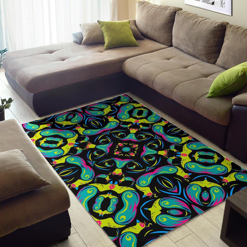 Ornament Psychedelic Trippy Print Area Rug