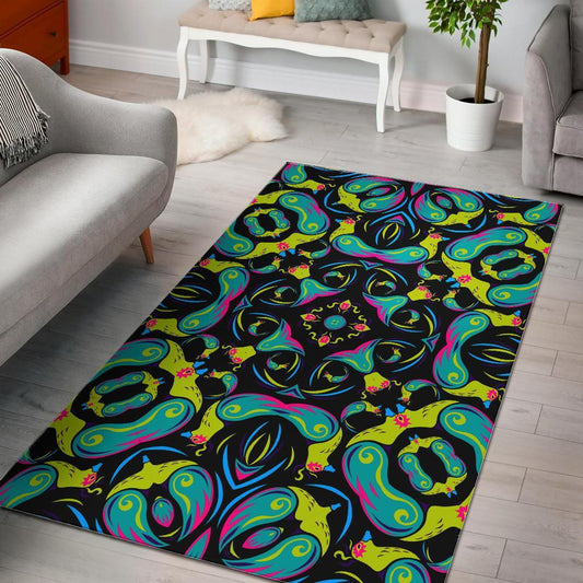 Ornament Psychedelic Trippy Print Area Rug