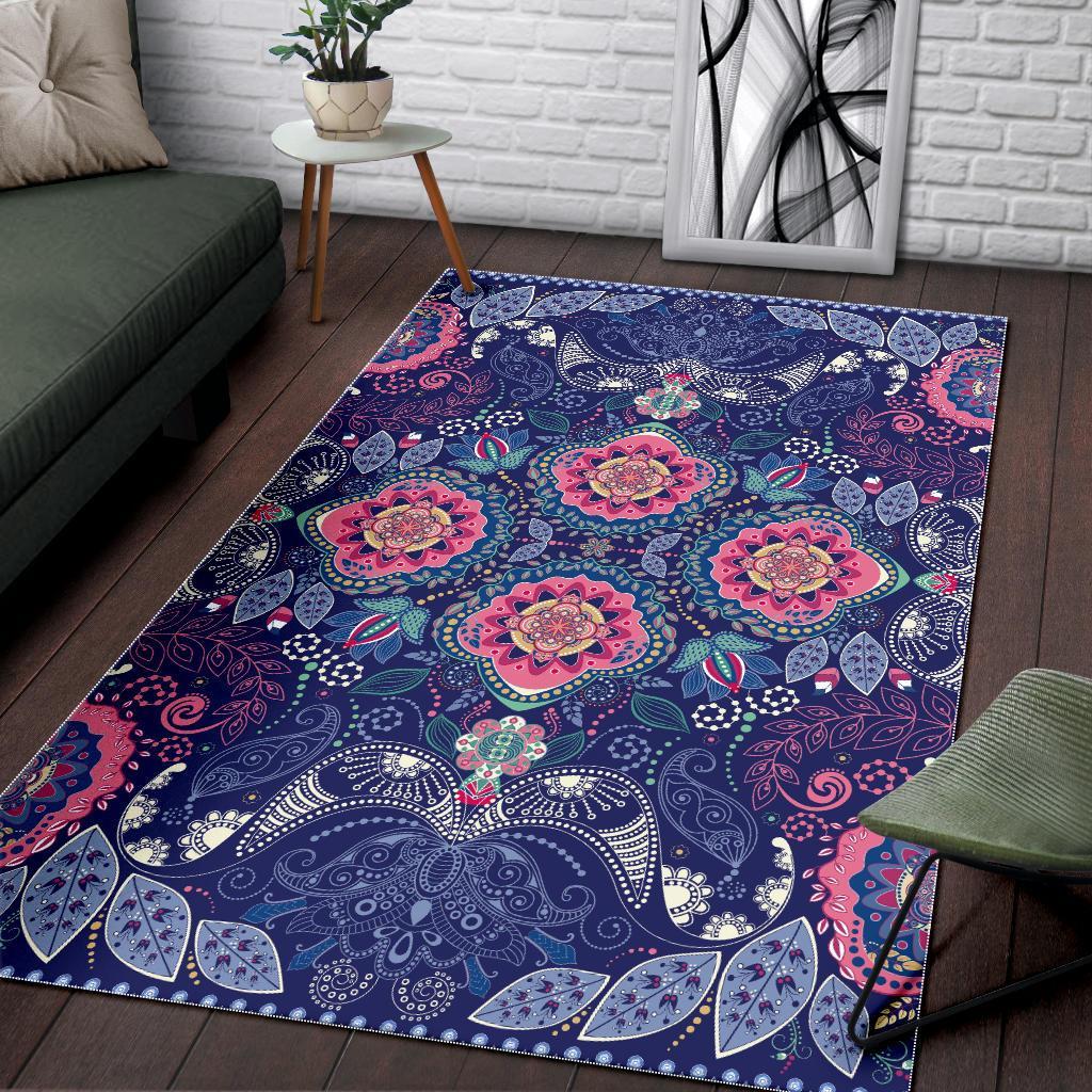 Ornamental Paisley Mandala Print Area Rug
