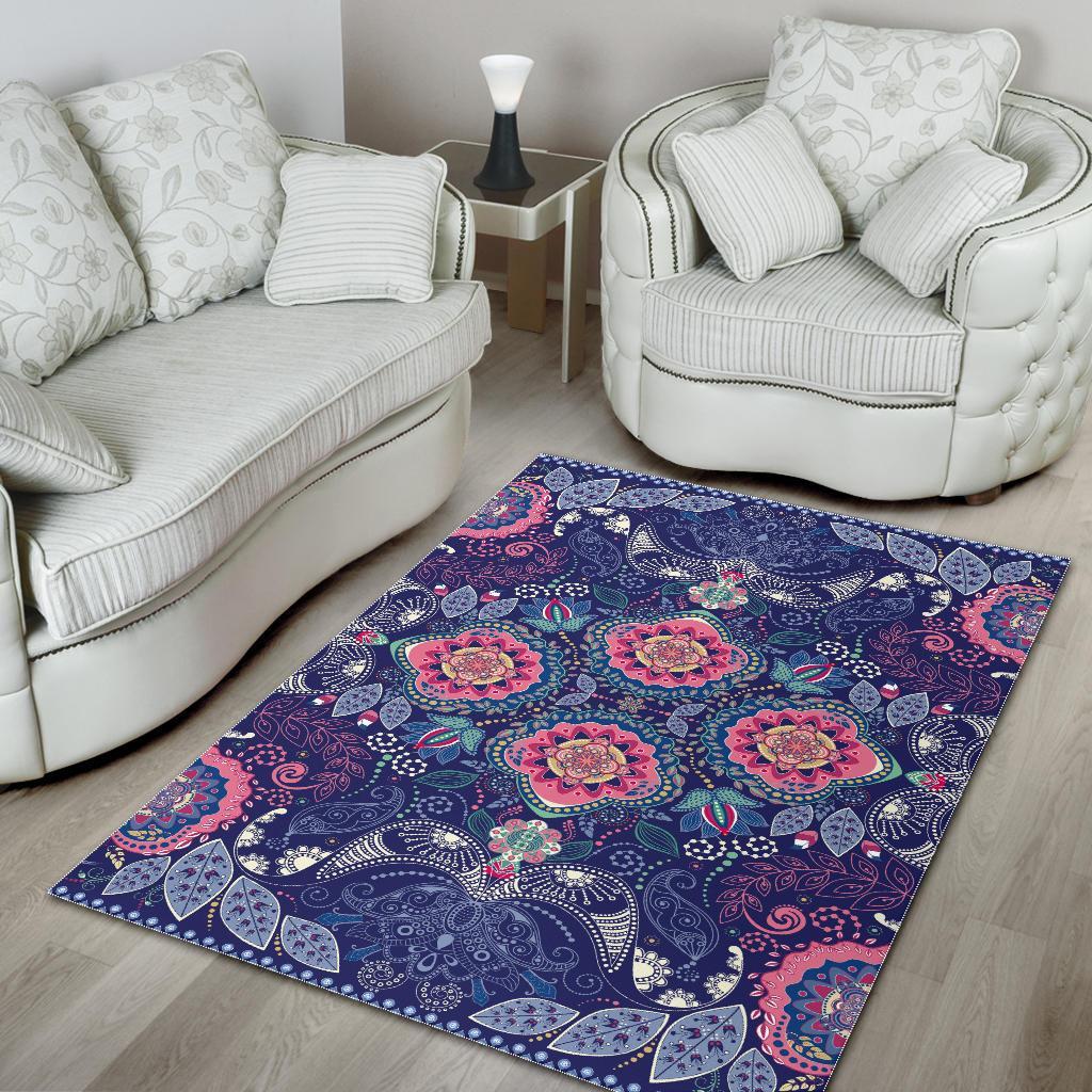 Ornamental Paisley Mandala Print Area Rug
