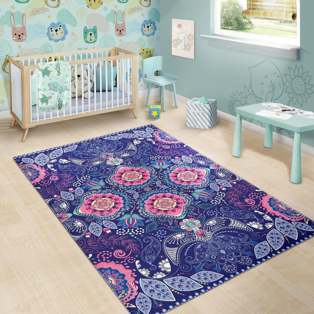 Ornamental Paisley Mandala Print Area Rug