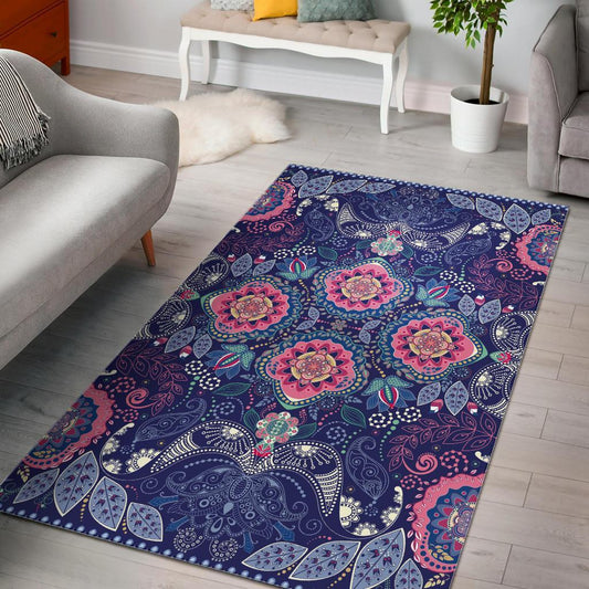 Ornamental Paisley Mandala Print Area Rug