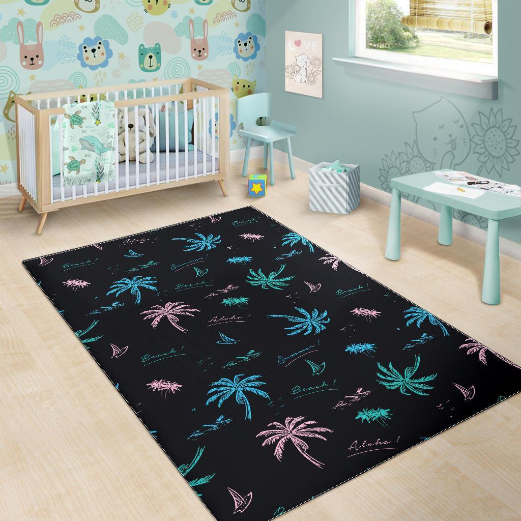 Palm Tree Summer Beach Pattern Print Area Rug