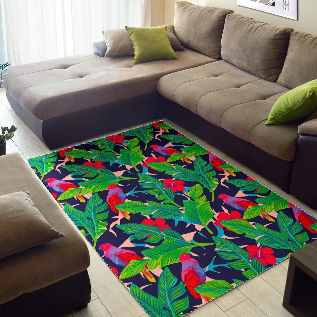 Parrot Banana Leaf Hawaii Pattern Print Area Rug