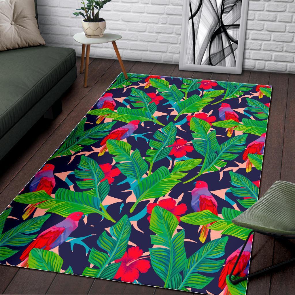 Parrot Banana Leaf Hawaii Pattern Print Area Rug