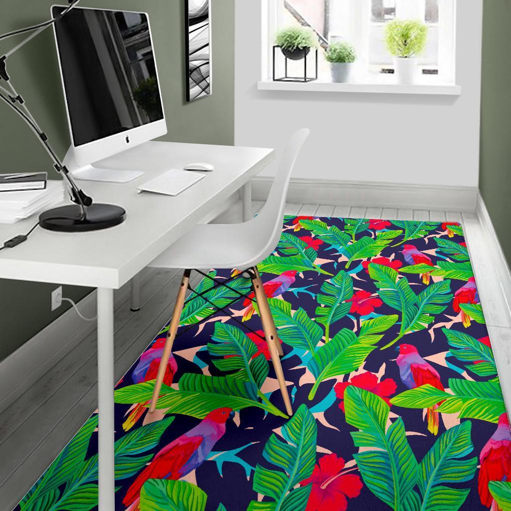 Parrot Banana Leaf Hawaii Pattern Print Area Rug