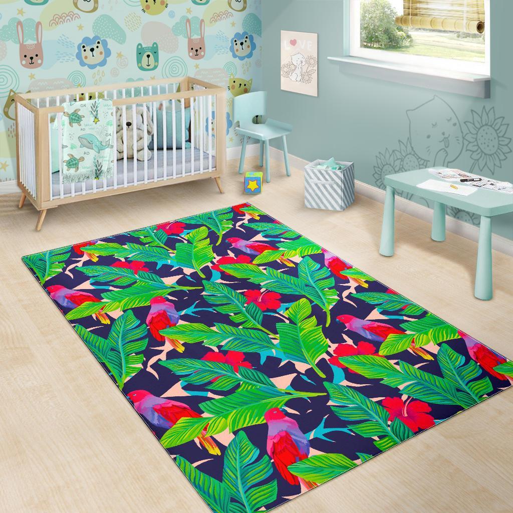 Parrot Banana Leaf Hawaii Pattern Print Area Rug