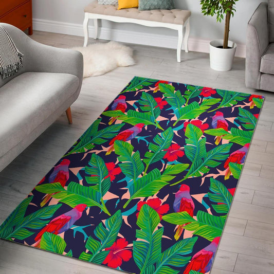 Parrot Banana Leaf Hawaii Pattern Print Area Rug