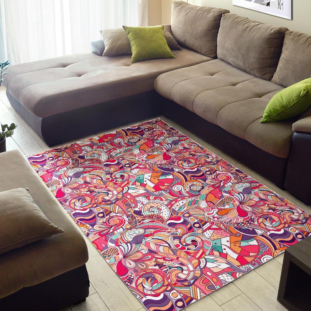Pastel Bohemian Floral Pattern Print Area Rug