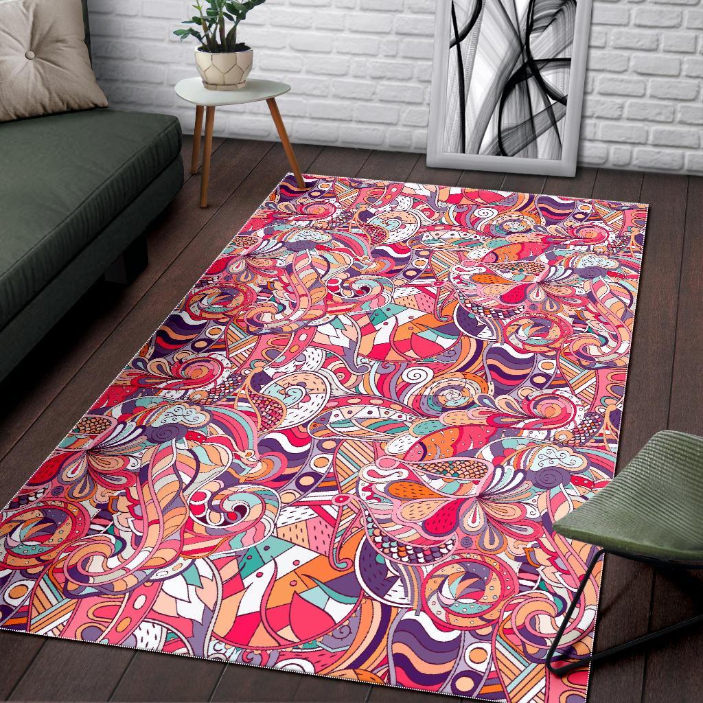 Pastel Bohemian Floral Pattern Print Area Rug