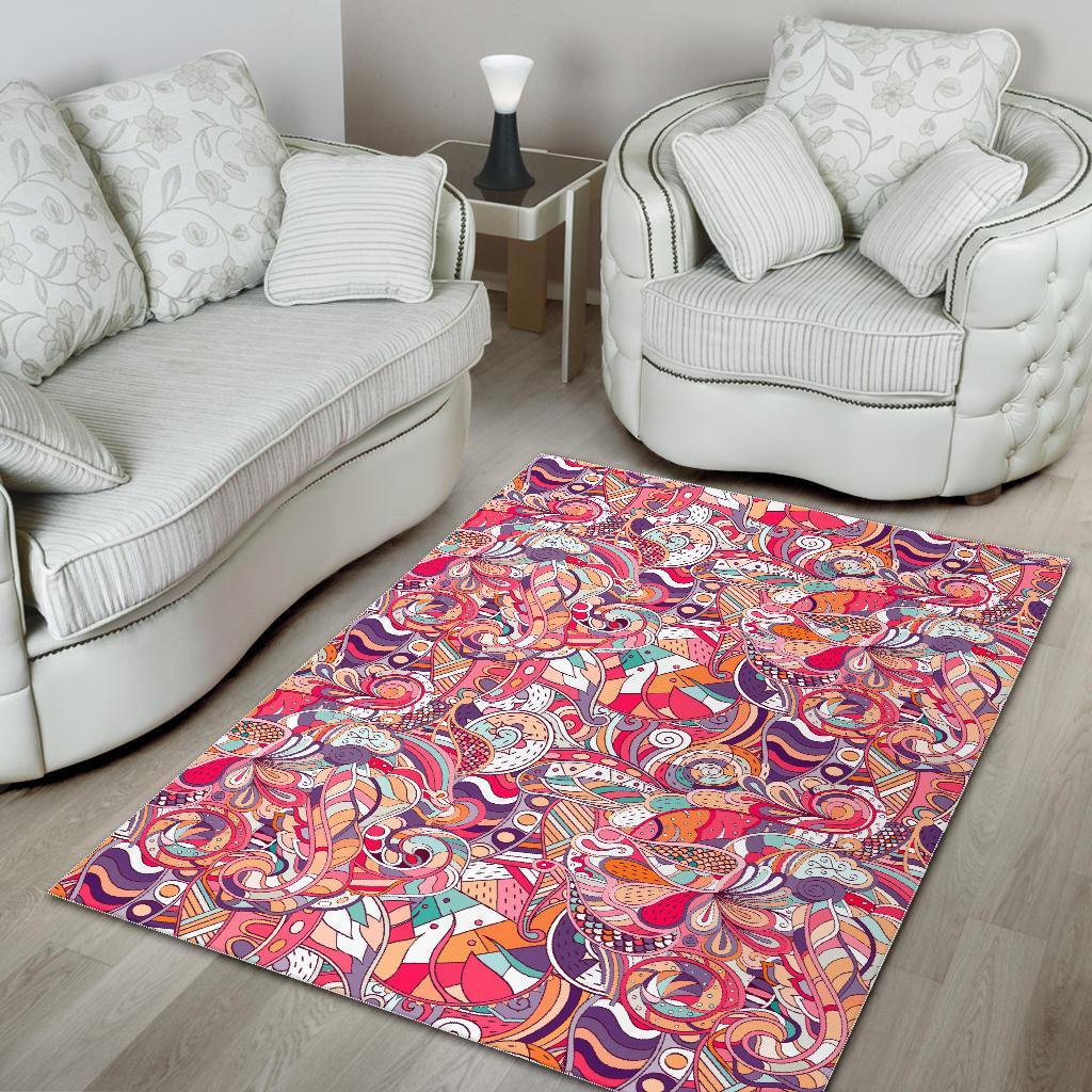 Pastel Bohemian Floral Pattern Print Area Rug