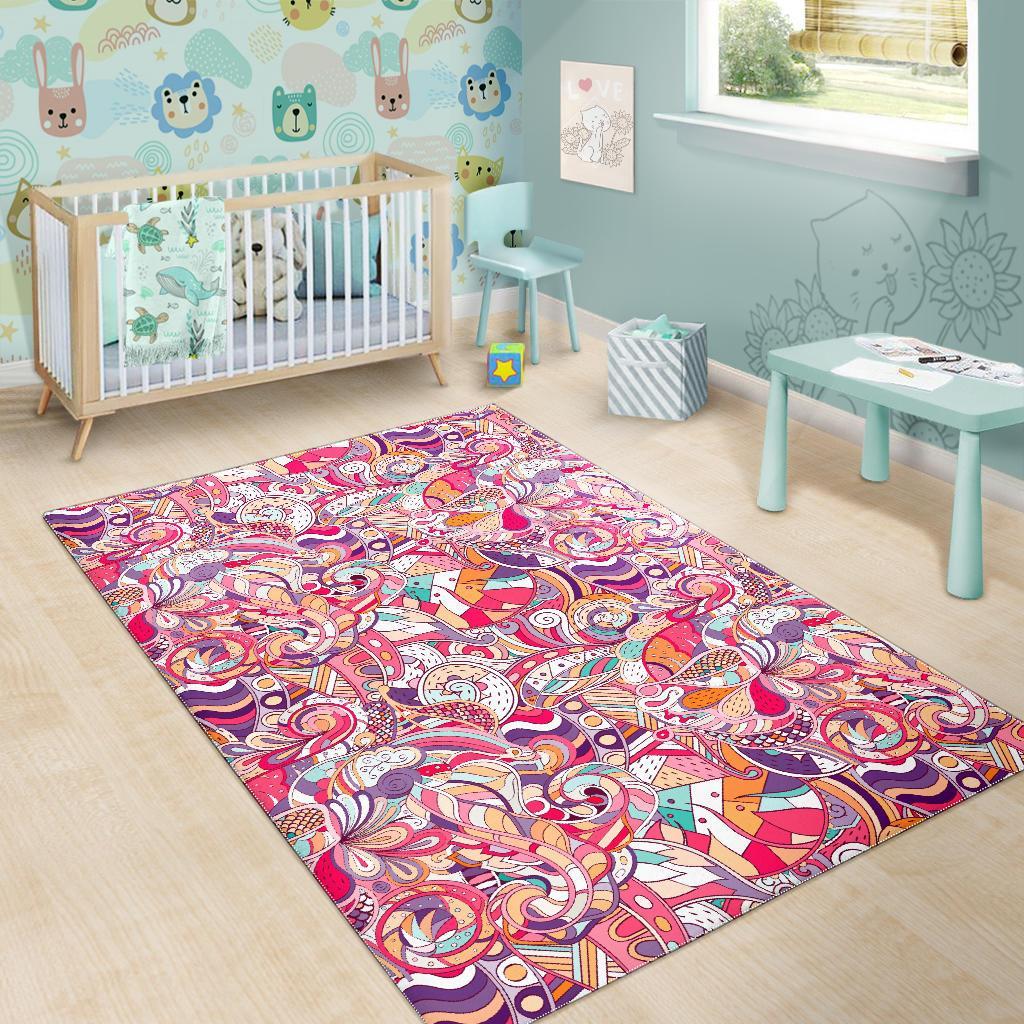 Pastel Bohemian Floral Pattern Print Area Rug