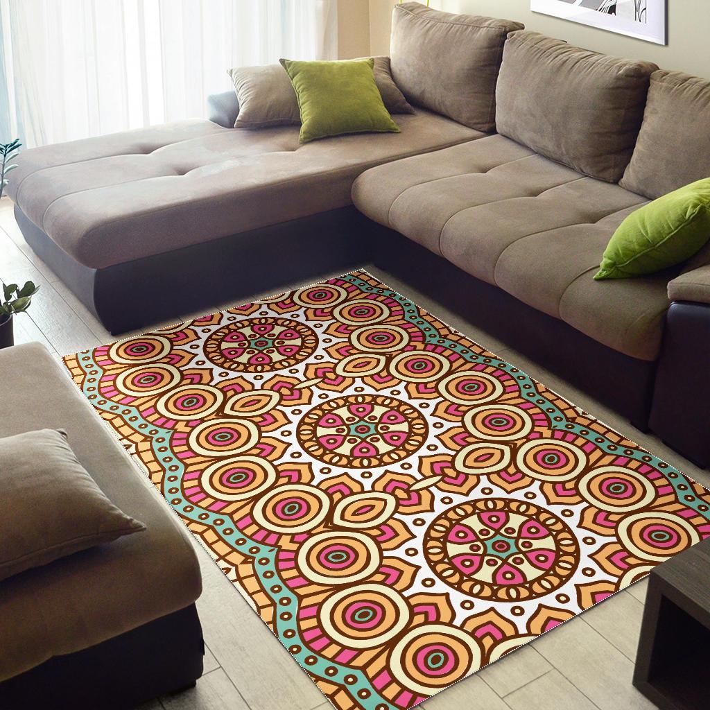 Pastel Ethnic Mandala Print Area Rug
