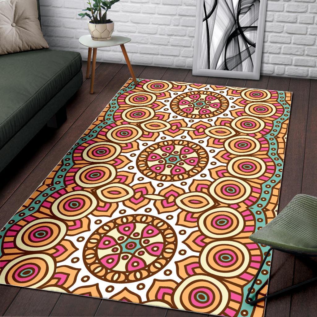Pastel Ethnic Mandala Print Area Rug