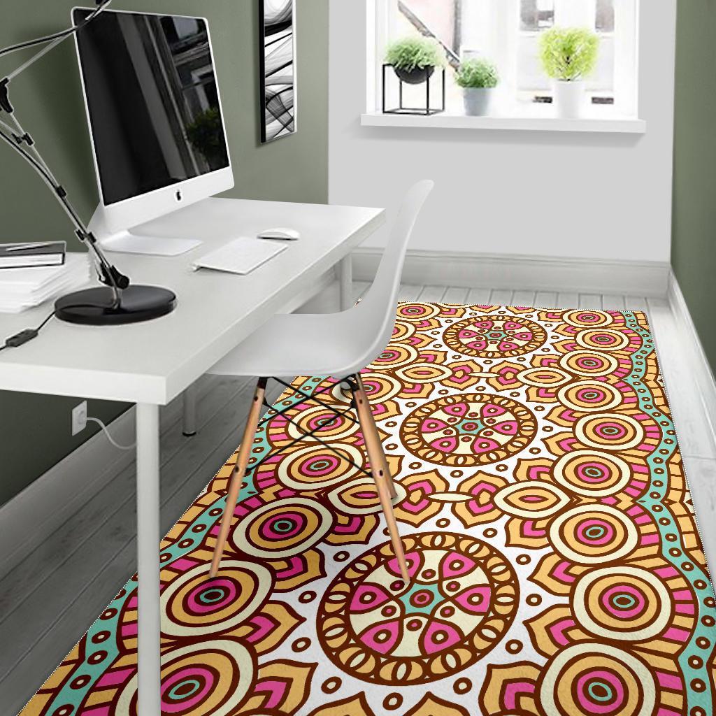 Pastel Ethnic Mandala Print Area Rug