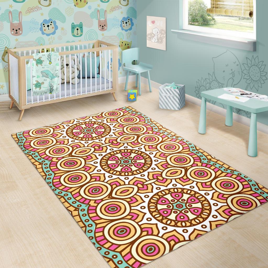 Pastel Ethnic Mandala Print Area Rug