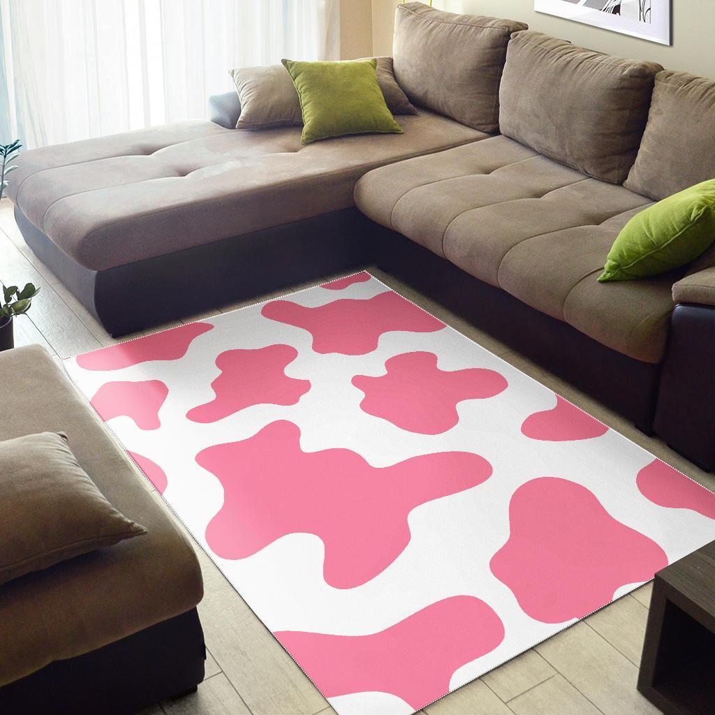Pastel Pink And White Cow Print Area Rug