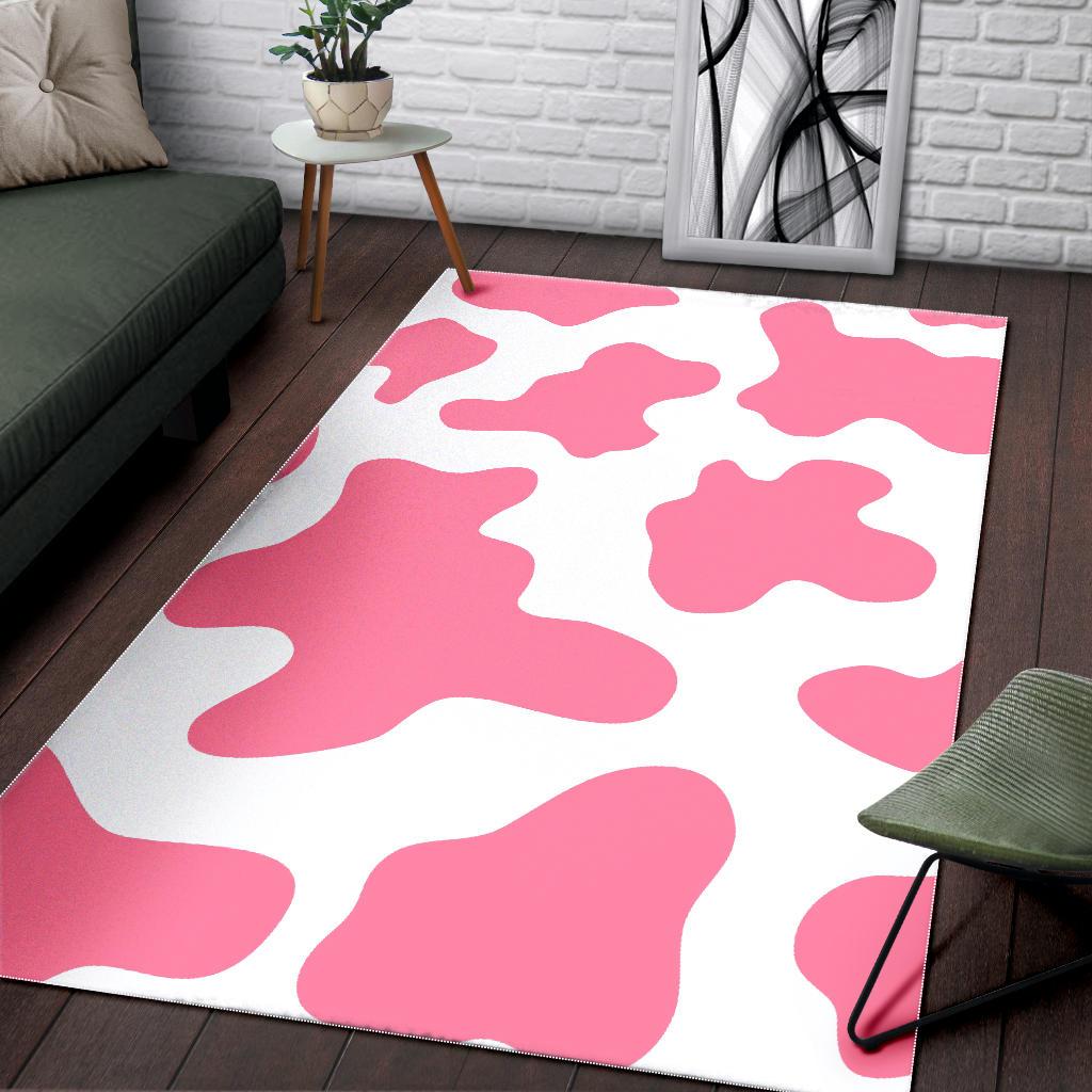 Pastel Pink And White Cow Print Area Rug