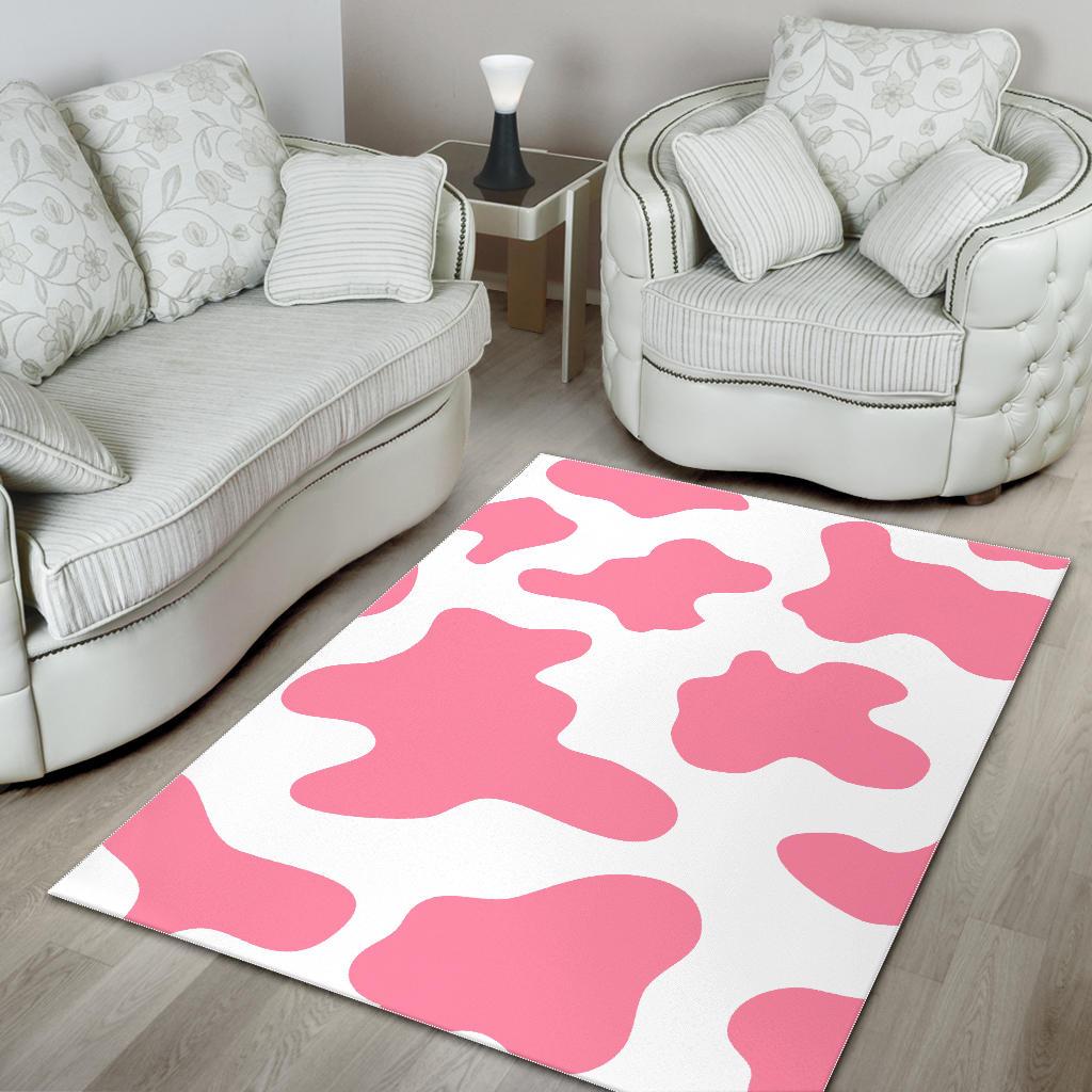 Pastel Pink And White Cow Print Area Rug