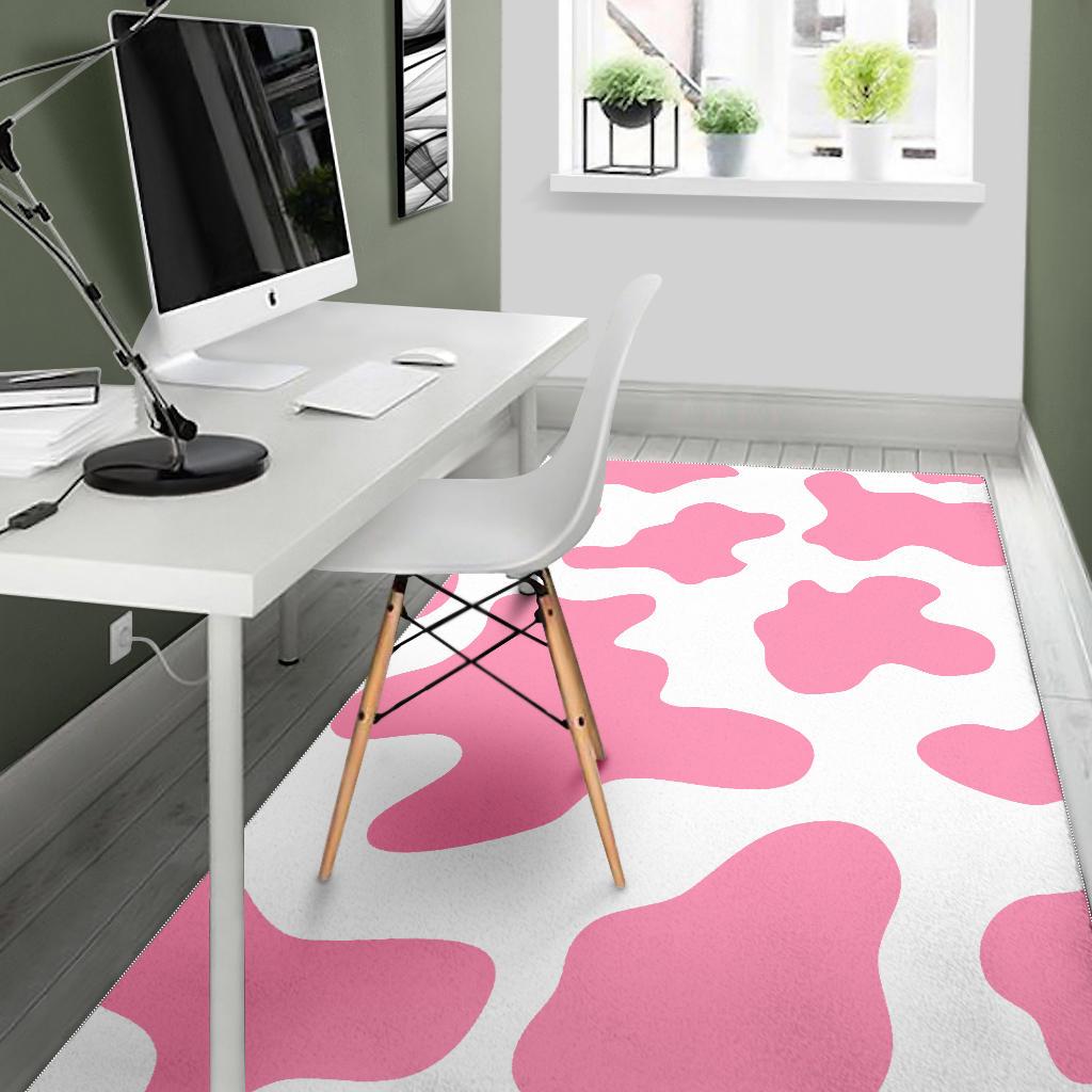 Pastel Pink And White Cow Print Area Rug