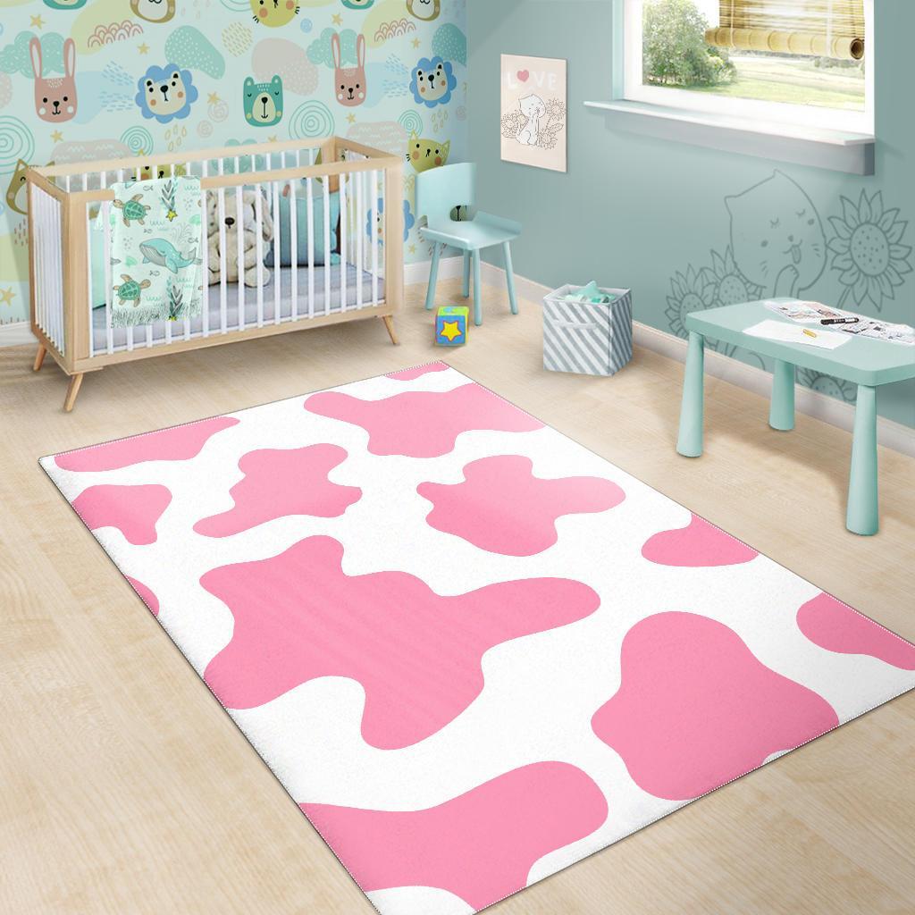 Pastel Pink And White Cow Print Area Rug