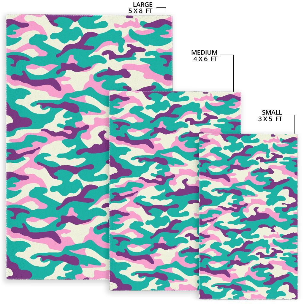 Pastel Teal And Purple Camouflage Print Area Rug