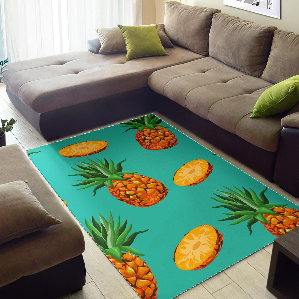 Pastel Turquoise Pineapple Pattern Print Area Rug