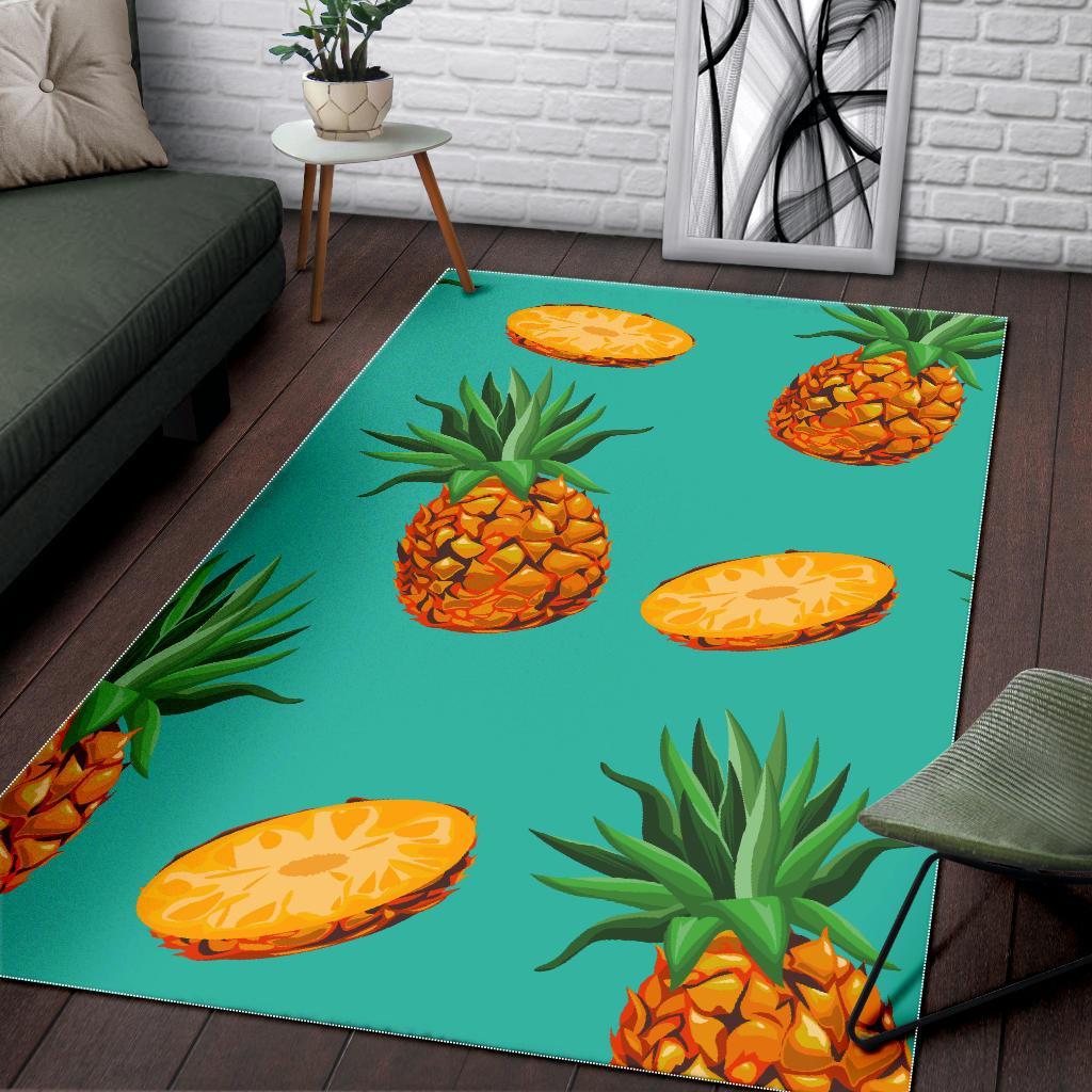 Pastel Turquoise Pineapple Pattern Print Area Rug