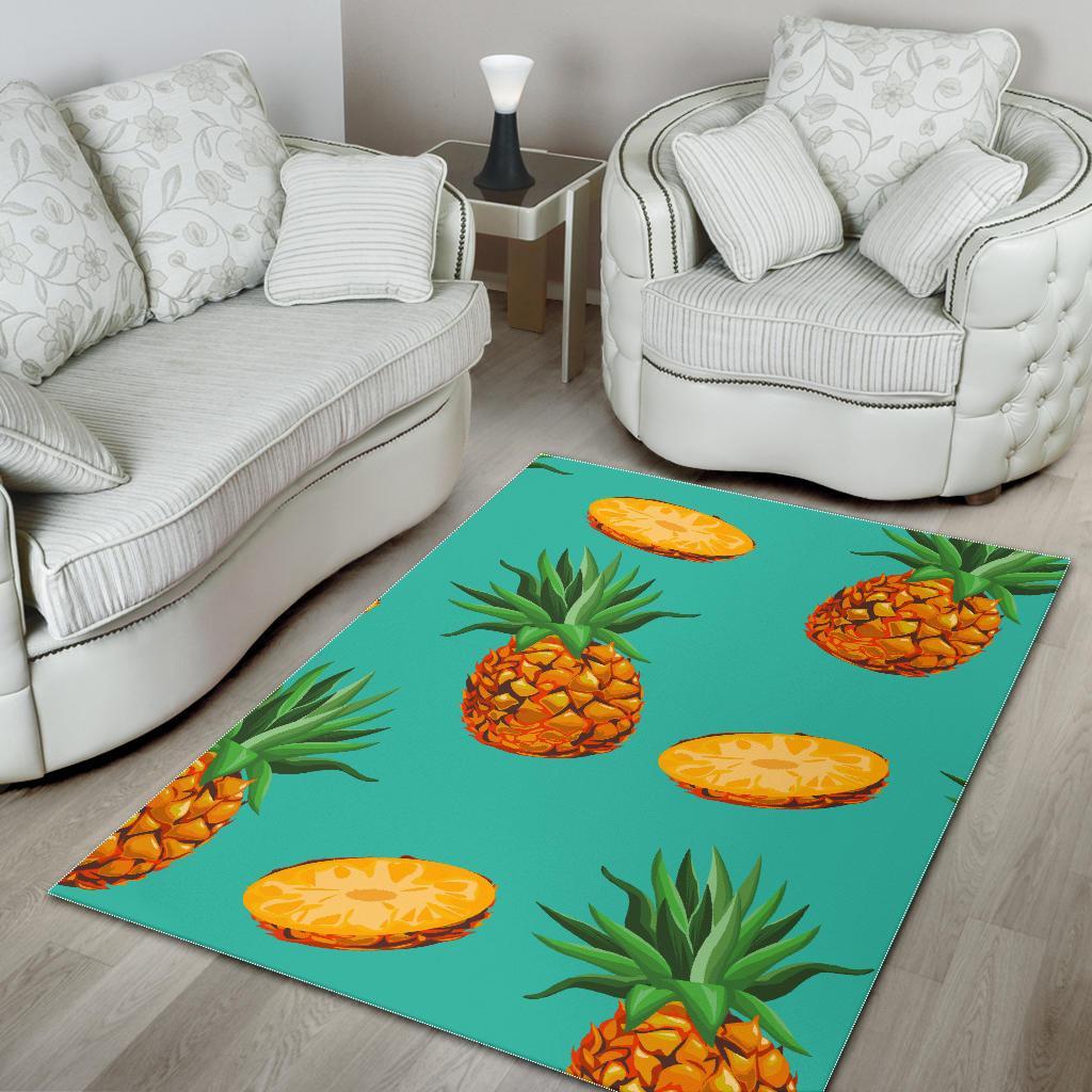 Pastel Turquoise Pineapple Pattern Print Area Rug