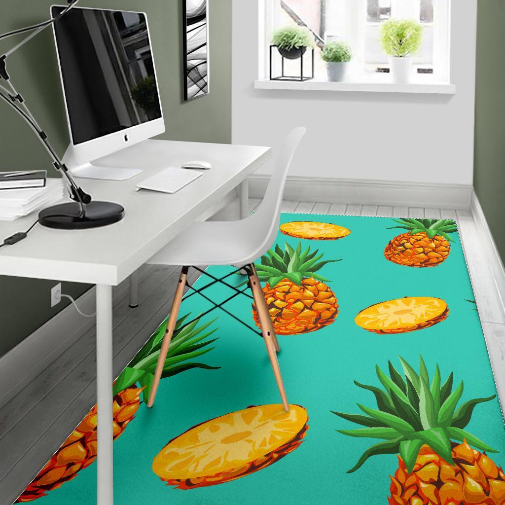 Pastel Turquoise Pineapple Pattern Print Area Rug