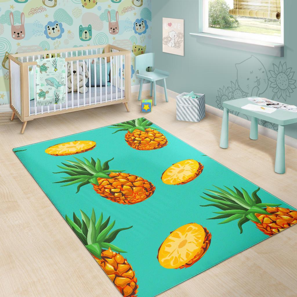 Pastel Turquoise Pineapple Pattern Print Area Rug