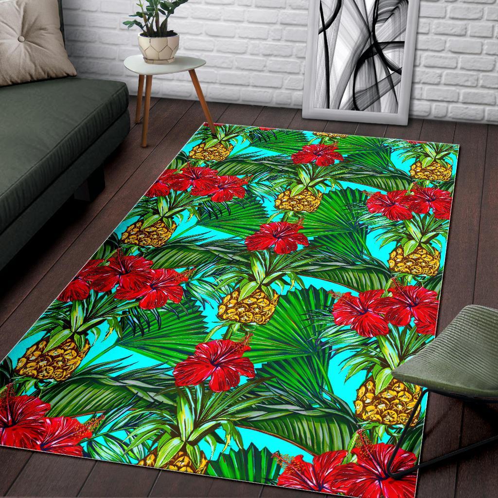 Pineapple Hibiscus Hawaii Pattern Print Area Rug