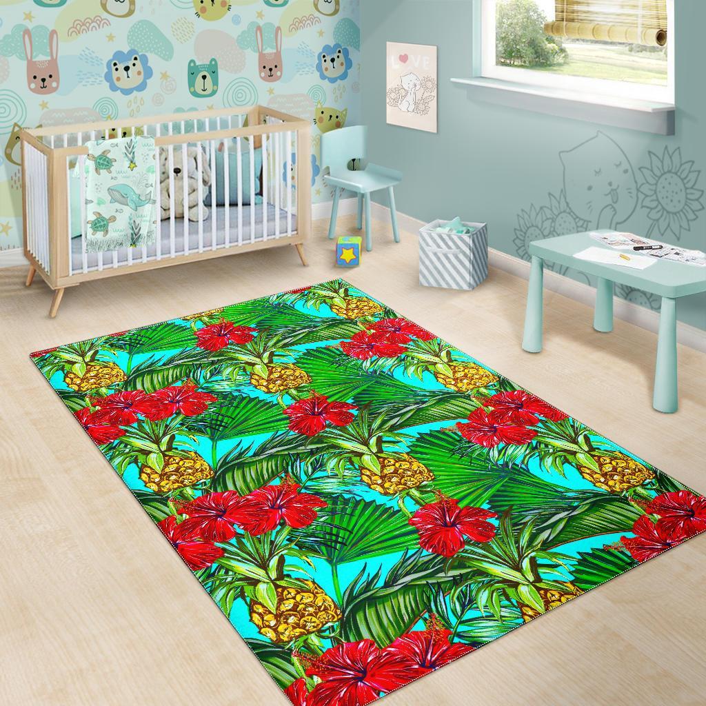 Pineapple Hibiscus Hawaii Pattern Print Area Rug