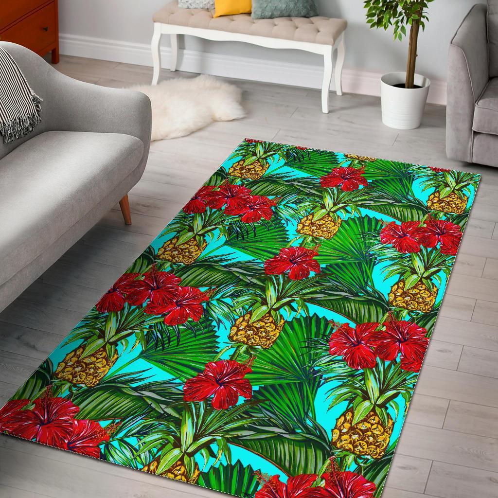 Pineapple Hibiscus Hawaii Pattern Print Area Rug