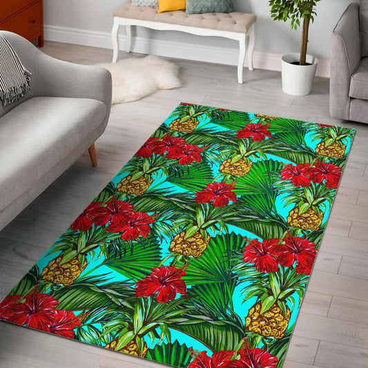 Pineapple Hibiscus Hawaii Pattern Print Area Rug