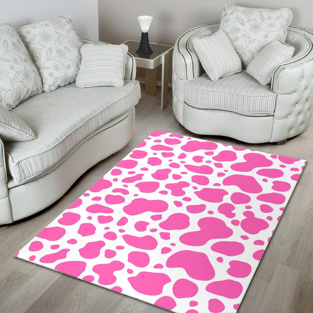 Pink And White Cow Print Area Rug