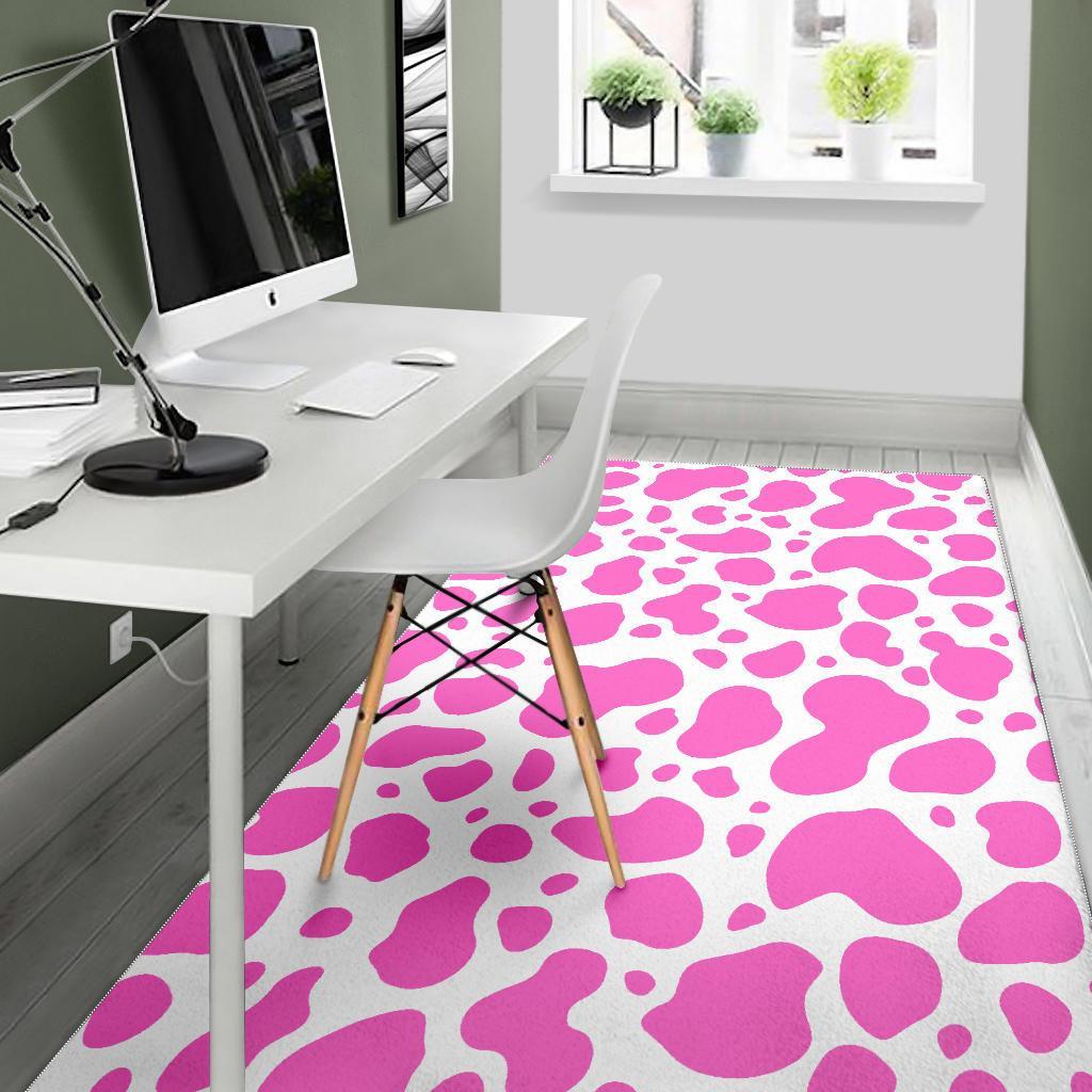 Pink And White Cow Print Area Rug