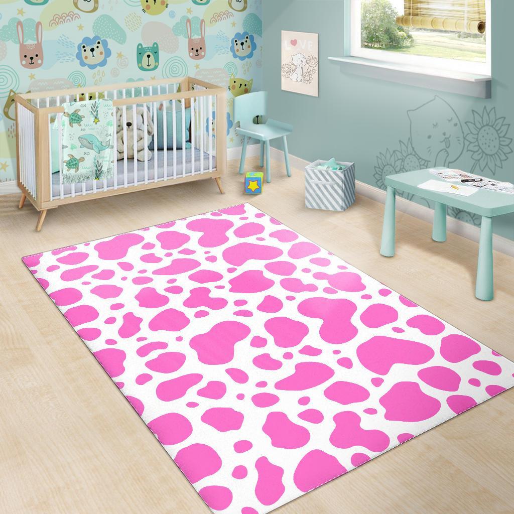 Pink And White Cow Print Area Rug