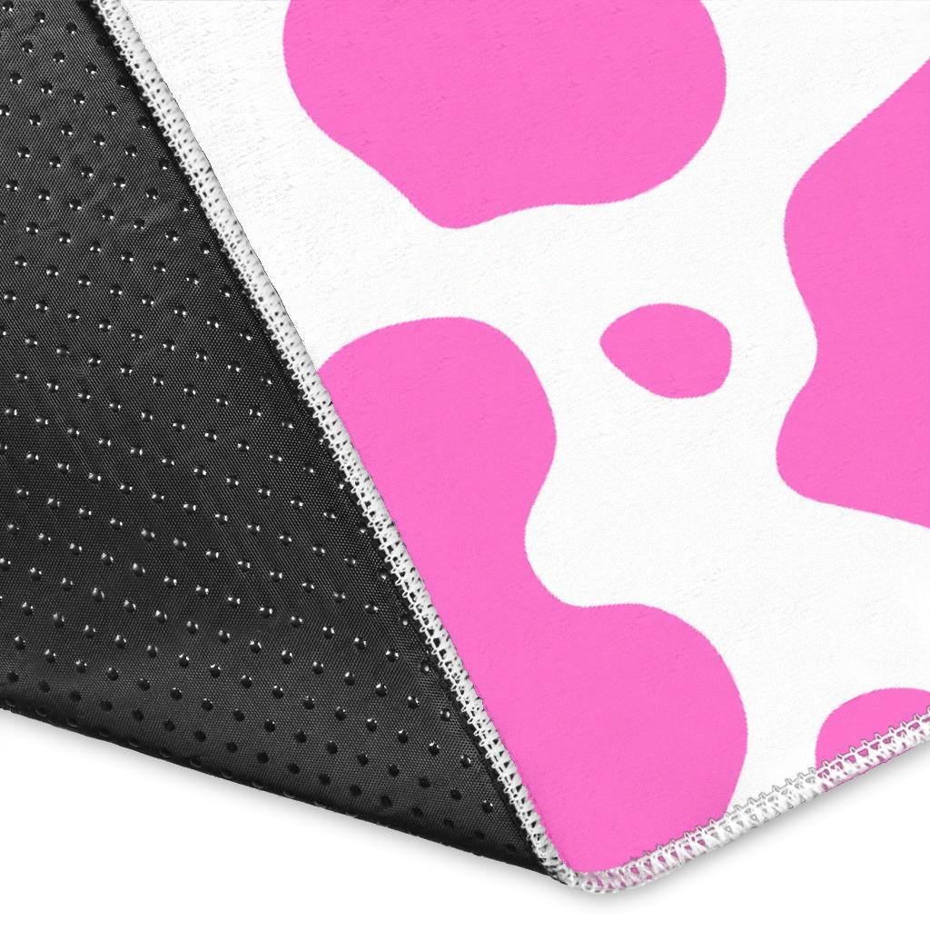 Pink And White Cow Print Area Rug