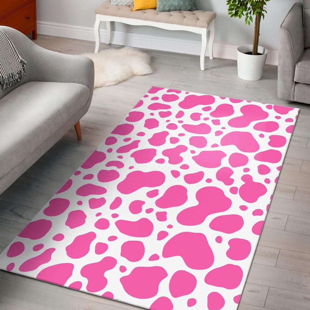 Pink And White Cow Print Area Rug