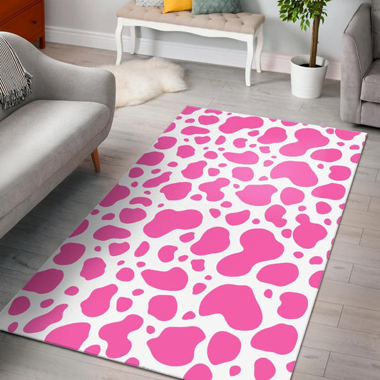Pink And White Cow Print Area Rug