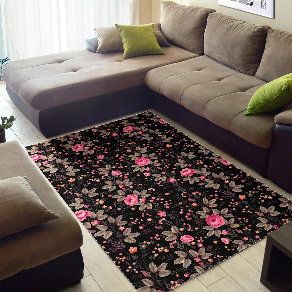 Pink Floral Flower Pattern Print Area Rug