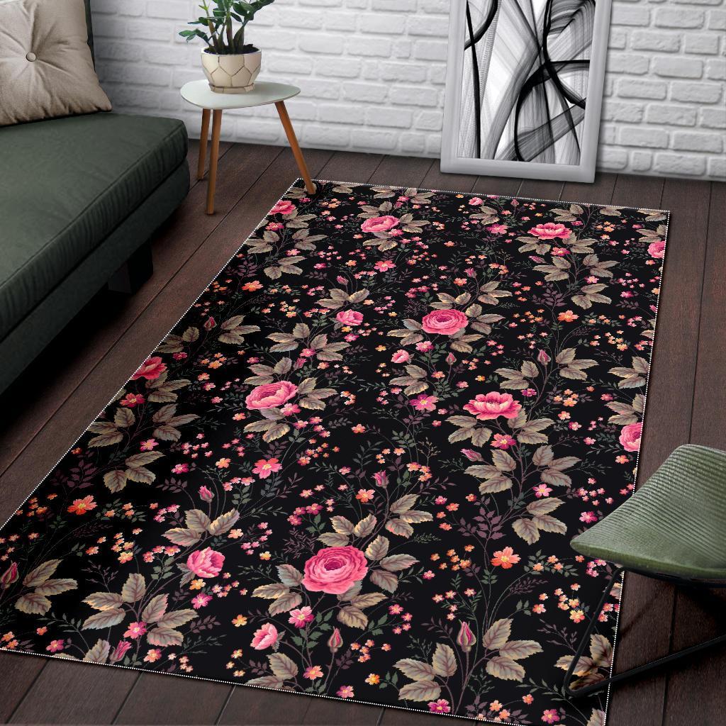 Pink Floral Flower Pattern Print Area Rug